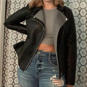 Leather jacket with gray insides